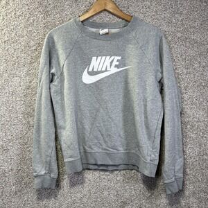 Nike Sweatshirt Mens Medium Gray Crewneck Fleece Pullover Swoosh Logo Casual